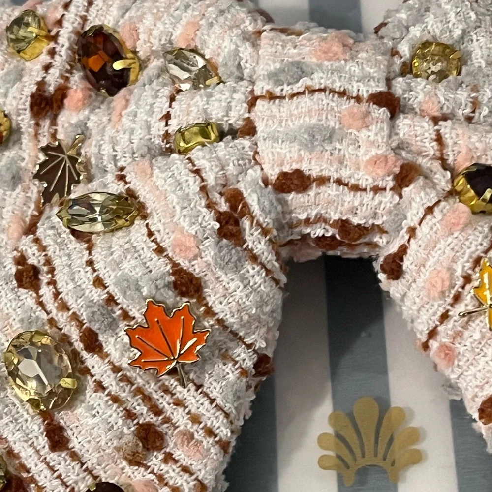LELE SADOUGHI AUTUMN BOUCLE FALLING LEAVES CRYSTAL BOW BARRETTE